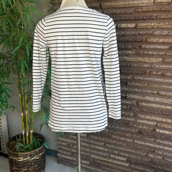 Merona Black and White Striped Stretch Cotton Casual Tunic Top Zip Pockets - Picture 2 of 7